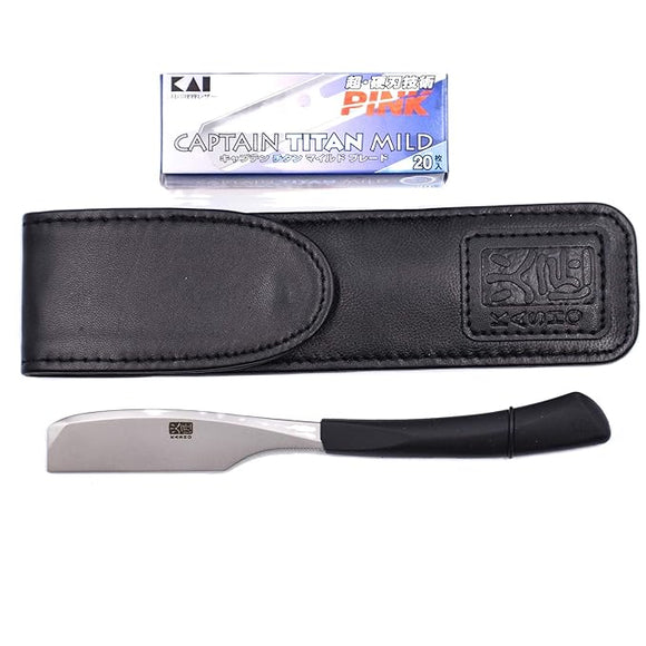 Kasho Captain Straight Edge Razor with Leather Case - 20 Kai Captain Titan Blades Included