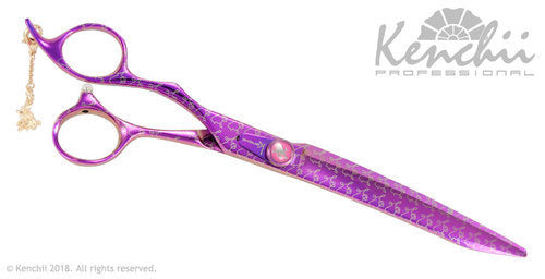 Kenchii Grooming - Lefty Pink Poodle Offset Handle 8.0 Shears / Scissors Choose Straight or Curved
