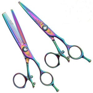 Washi Beauty - Rainbow Daisy Swivel 2 Piece Shear Set 5.5 Scissor 30 Tooth Thinner, Razor